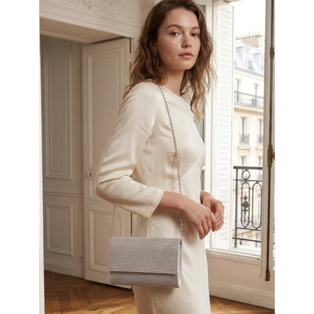 Elegant Silver Rhinestone Clutch or Crossbody Bag